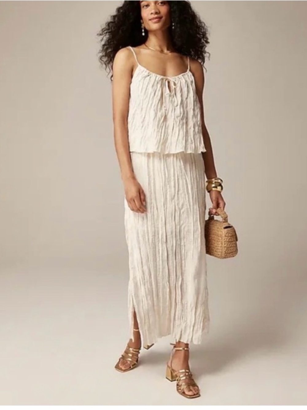 J. Crew Cream Crinkled Maxi Skirt